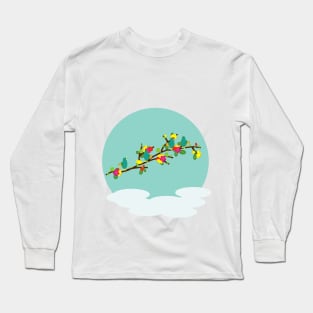 BLUE BIRDS ON A BRANCH Long Sleeve T-Shirt